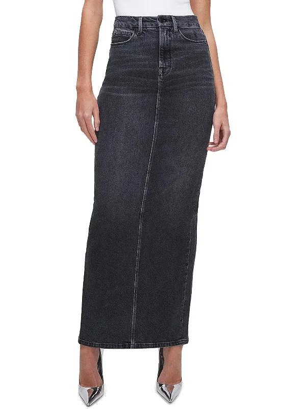 Womens High Rise Denim Maxi Skirt