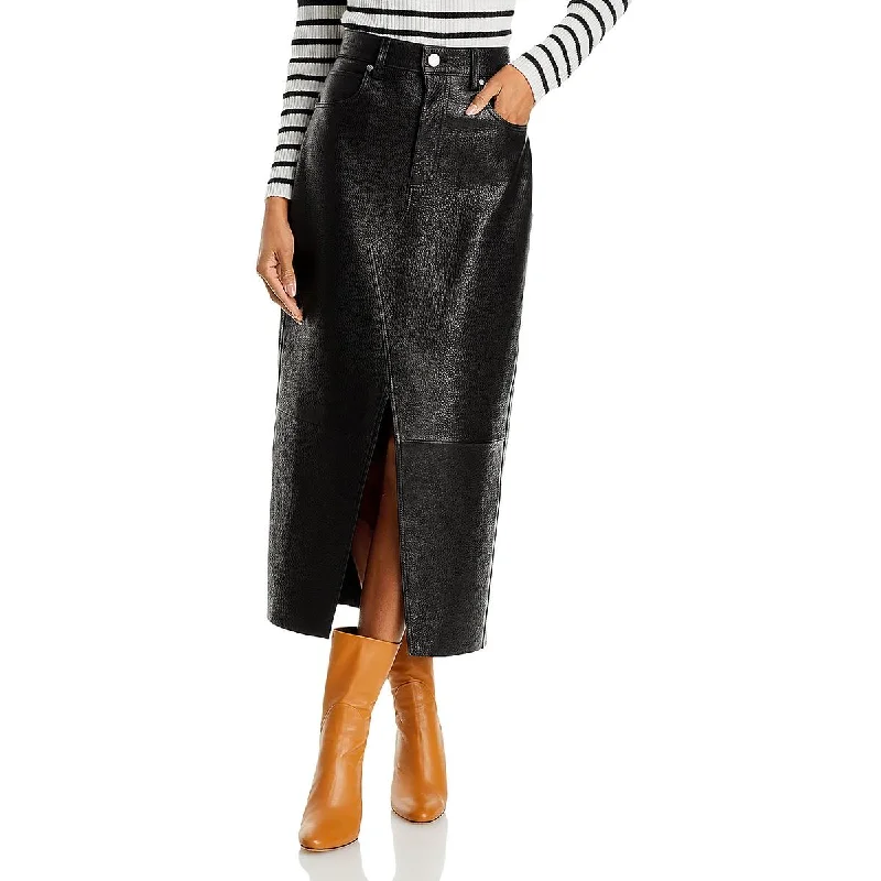 Womens Lamb Leather Pebbled Midi Skirt