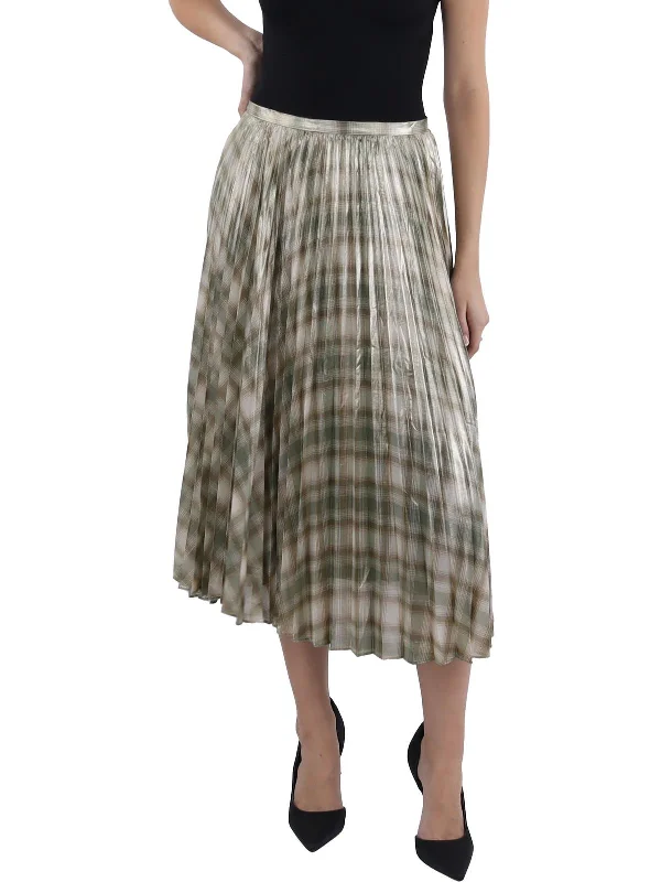 Womens Mid Calf Pleated A-Line Skirt