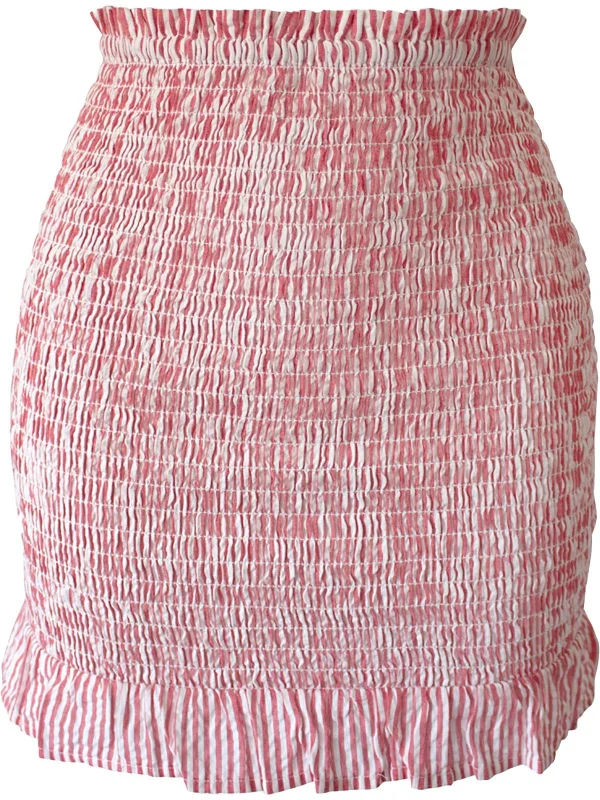 Womens Seersucker Smocked Mini Skirt