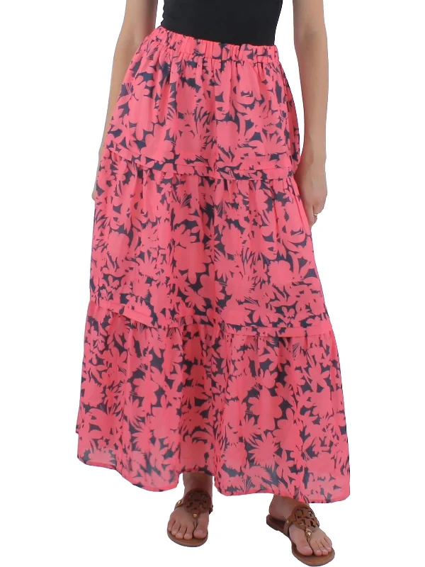 Womens Tiered Long A-Line Skirt