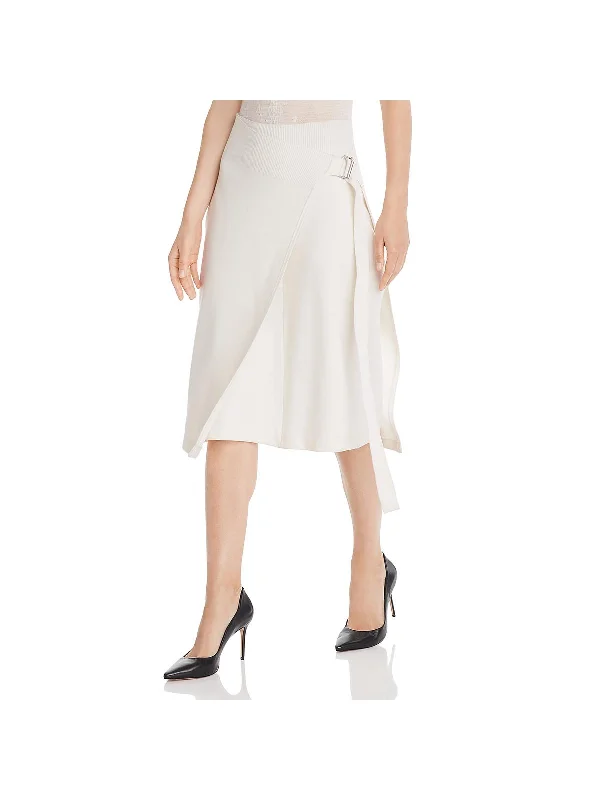 Womens Wool Blend Mid-Calf Wrap Skirt