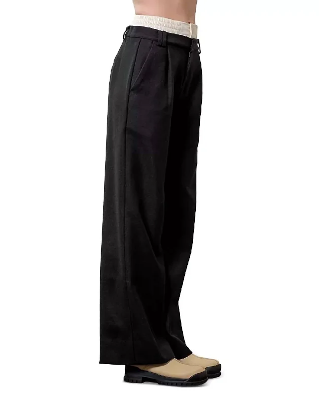 Layered Waist Band Tailored Pleat Pants In Black