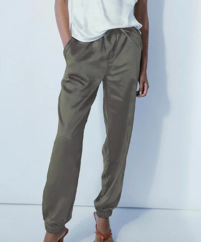 Satin Joggers In Khaki